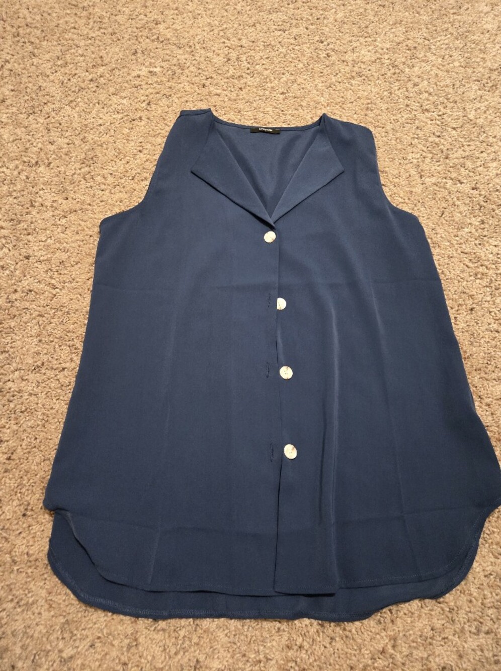 Lotusmile Sleeveless Button-Front Navy Blouse
